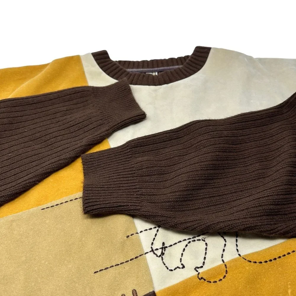 CLENCH Vintage Brown Patchwork Multicolor Pullover Crewneck Sweater Size‎ XL